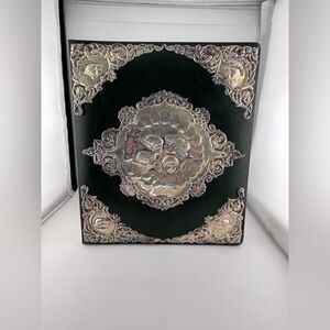 Photo Album Reynolds Angels Black Leather Sterling Silver 1992 Birmingham 9”X10”